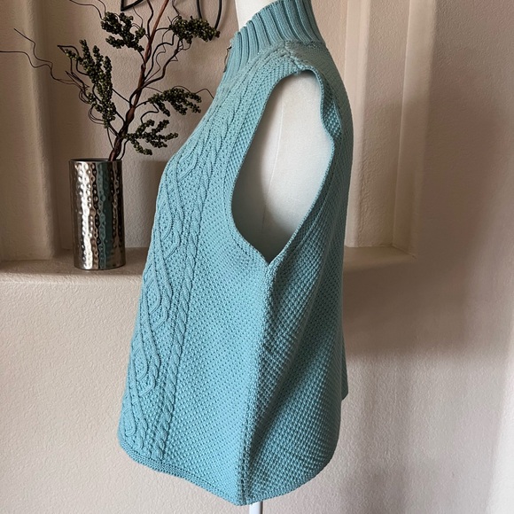 Cable Knit Full Zip Sweater Vest Womens XL Mock Neck Splendor 100% Cotton Aqua - Picture 3 of 7